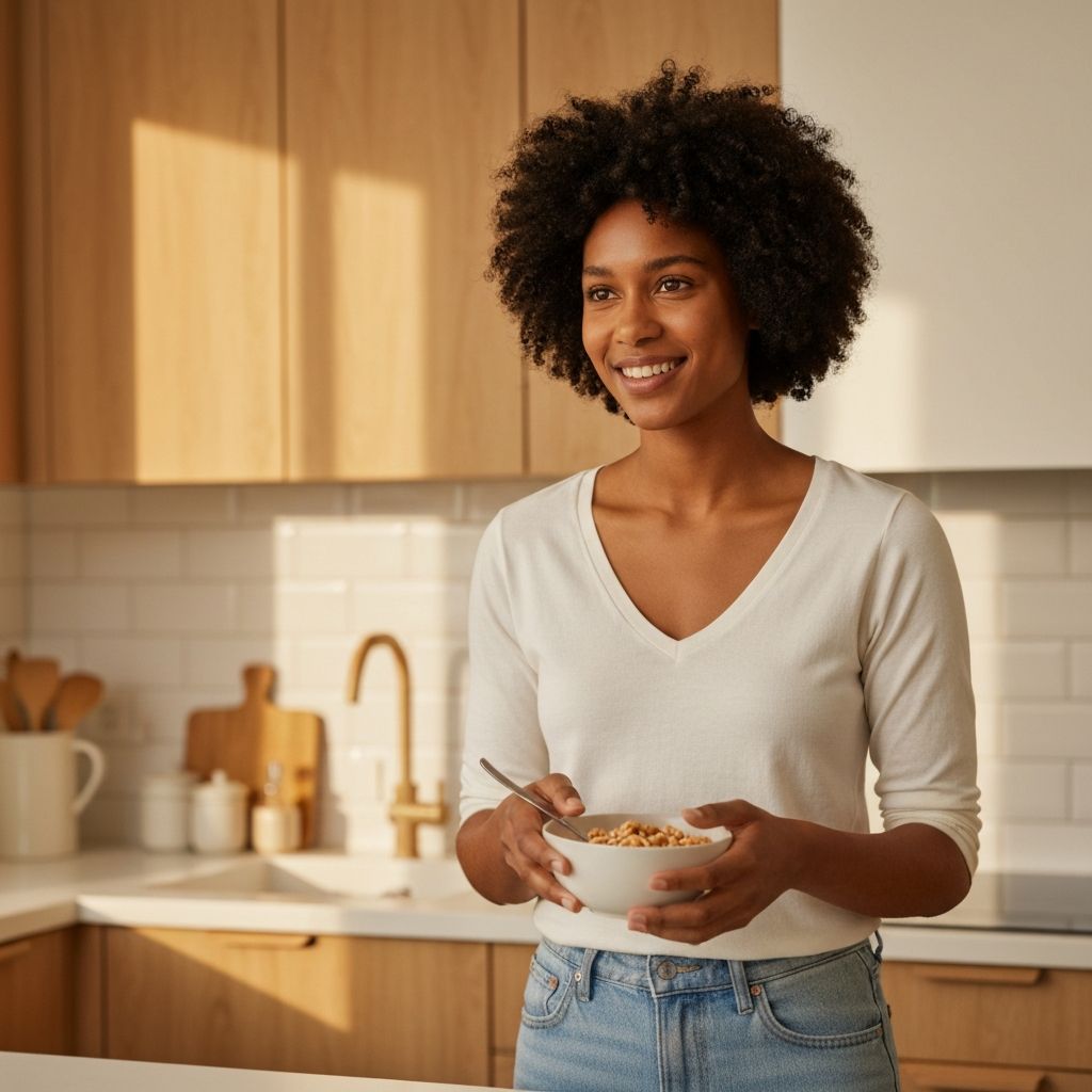 Person reaching for breakfast automatically