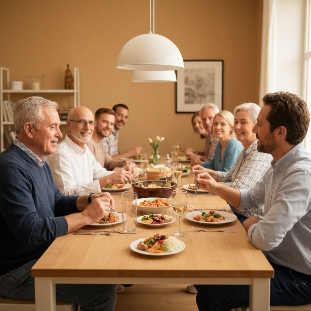 Relaxed dining scene with people enjoying meal together